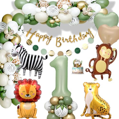 Deko 1. Geburtstag Junge Mädchen - Grüne Dschungel Safari Luftballons für Kindergeburtstag