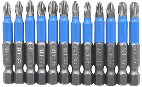 ANBOO Lot de 12 tournevis cruciformes magnétiques 50 mm, 1/4, PZ1, PZ2, PZ3, PH1, PH2, cruciforme et Pozidriv