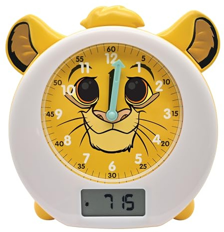 LEXIBOOK, Disney El Rey León, Simba, Mi Compañero Nocturno Educativo, Despertador, luz Nocturna, simulador de Amanecer, Temporizador, Doble Pantalla de Hora, batería Recargable, Amarillo, RLT100AN