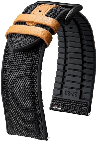 BINLUN Nylon Silikon Klockarmband 18mm 19mm 20mm 21mm 22mm Quick Release Canvas Gummi Hybrid Klockband Ersättningsarmband för Män Kvinnor 9 Färger (Svart/Svart spänne,22mm)