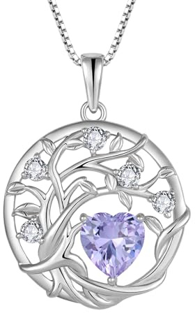 FJ livets träd kedja damer 925 sterlingsilver livets träd halsband hänge födelsesten smycken gåvor för kvinnor, Kubisk zirkon, Alexandrit