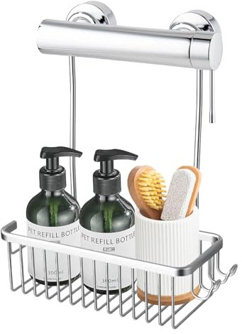 Mensola doccia da appendere, senza foratura, supporto shampoo, supporto per sapone, 36x30x12