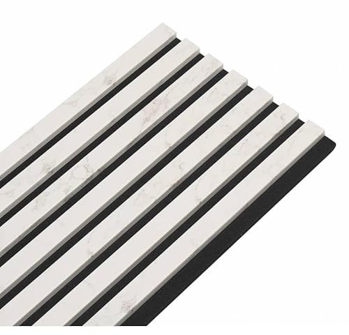 Panneau Mural Acoustique tasseaux Bois 250 x 30 x 1,9 cm - décor marbre Blanc/Feutrine Noir - 0,75m²