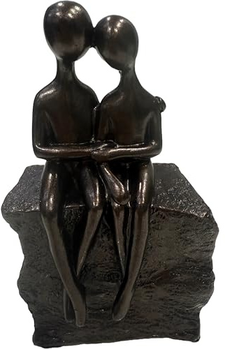 Haute Collage Couple Sitting On a Rock Romantic Sculpture (Bronze, Rock Couple)