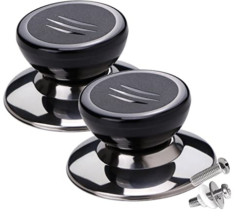 ABOOFAN Poignées de Couvercle de Casserole Lot de 2 Base Élargie Résistantes à Chaleur en Acier Inoxydable Noir Confortables et Antidérapantes pour Remplacement Pratique