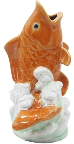 Pond Spitter, Ceramic Carp Fish Fountain Spitter, 4.7x3.9x8.7 Vintage Fountain Statues, Water Feature for Small Ponds Patio Deck and Home