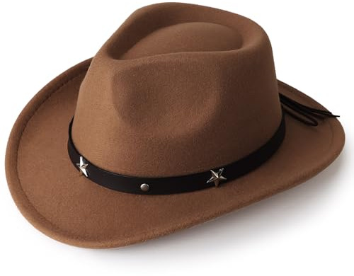 DRESHOW Cappello da Cowboy per Ragazzi e Ragazze Occidentale Fedora Cintura Fibbia Retro Cappelli Panama Unisex Arrotolato Cappelli per Bambini 4-12 Anni