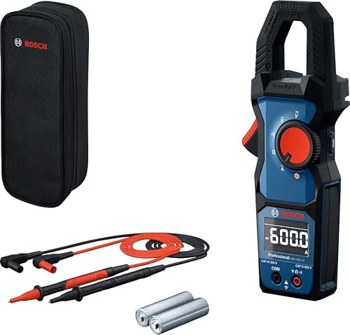 Bosch Professional Clamp Meter GMC 600-15 (True RMS Clamp Meter, AC Current up to 600 A, Voltage up to 600 V AC/DC, 2 x 1,5 V LR06 (AA), Measuring Strips MS 90, Pouch)