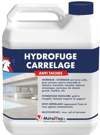 Métaltop - Hydrofuge Carrelage - 1 L - Protection invisible pour carreaux et joints, intérieur et extérieur.