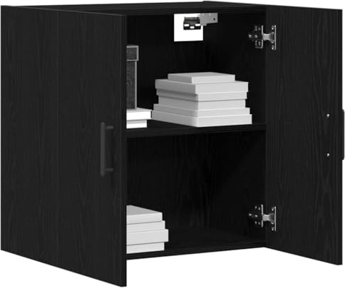 vidaXL Väggmonterat skåp Svart Ek 60 x 31 x 60 cm Konstruerat trä, Modern väggskåp, rektangulär förvaringsenhet med många hyllor, hållbart trä, smart lösning för inomhus