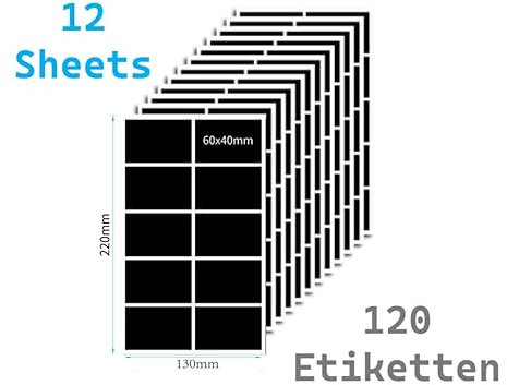 Gewürzetiketten-Set Blanko Rechteckig (120 Stück) Selbstklebend & minimalistisch - Aufkleber Gewürze-Etiketten (Gewürzetiketten - Blanko - Schwarz) (Rechteckig, 4cm x 6cm)