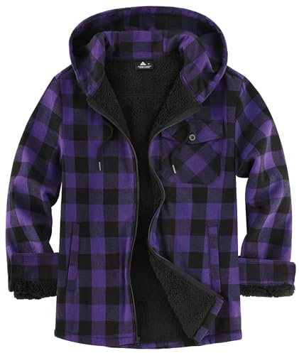 JACKETOWN Giacca Boscaiolo da Uomo Giacca Uomo Foderata Cappuccio a Quadri Flanella con Cerniera Sherpa Trekking Invernale Camicia in Flanella Outdoor