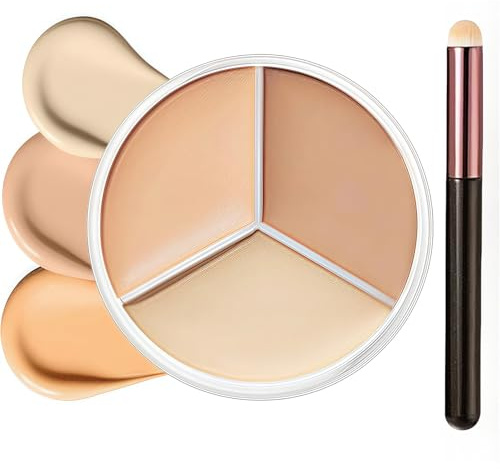 Cream Concealer Palette - 3 Colour Waterproof Concealer, Full Coverage Blendable Shades to Correct Dark Circles, Red Marks, Highlight & Contour Makeup for Women