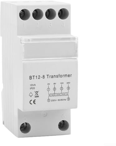 Entgoinggo Doorbell Transformer 8V/12V/24V AC For Ring Bell Video Door Intercom Systems Rail Mount Low Power Loss Multi-Voltage Output