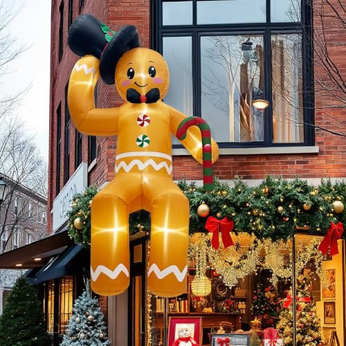 GUDELAK 300 cm Aufblasbare Weihnachtsdeko Aussen, Mit Licht Sitzung Lebkuchenmann Aufblasbar Weihnachten Outdoor Schmücken for Dachterrasse mit Innenhof und Rasen, Einkaufszentrum