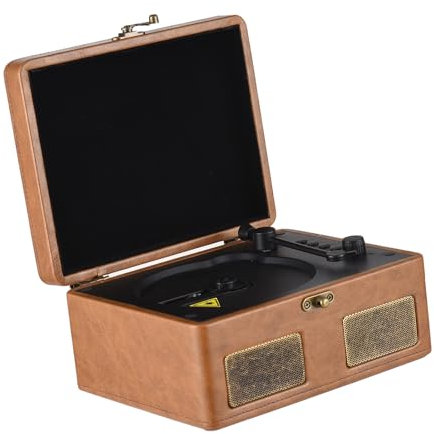 Musikspelare Skivspelare, 3,5 Mm CD-spelare Boombox med BT, Skivspelare, Fjärrkontroll, Laddningsbart Batteri för Musikentusiaster, 5V-utgång, 80Hz-20KHz Frekvens, Typ C-kraft (Brun)