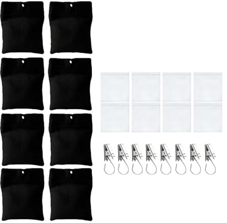 KiBcsLic 8 Packs Outdoor Weighted Bags with Clamps, Portable Reusable Weight Bag for Fixing Outdoor Gazebo Curtains, Tents, Flags, And Table Covers, 8 Weight Pockets and 8 Clips, Black