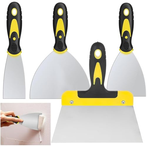 4 Piece Wallpaper Scrapers Set, Paint Wallpaper Scraper Set, Stainless Steel Paint Scrapers, 2'', 4'', 6'', 8'' Putty Knife, Wall Scraper and Stripping Knife Set, Tools for Wallpaper, Plaster Scraping