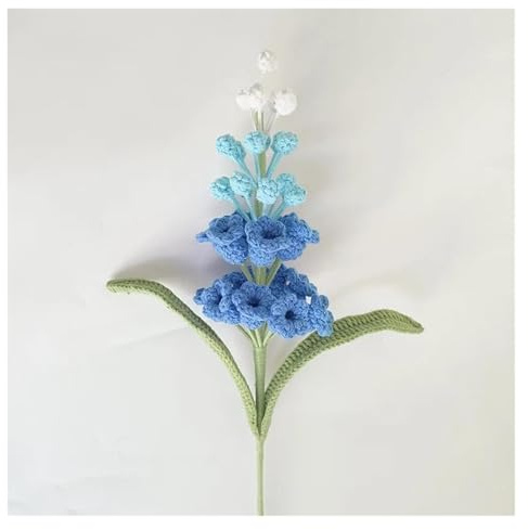 Handmade Crochet Flower Bouquet Wool woven grape hyacinth bouquet home wedding, decorative artificial flowers, hand-woven bouquet(Gradient Light Blue)