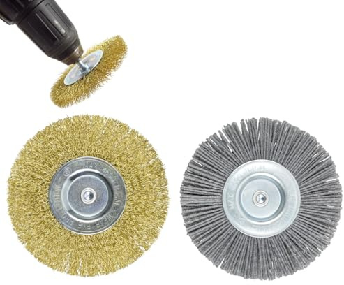 2 PCS Wire Wheel Brush Set, 100mm Shank Polishing Brush Replacement for Rust Removal, Wire & Nylon Brush Wheels with 6.35mm Shank Diameter for Metal, Wood, and Craft Polishing
