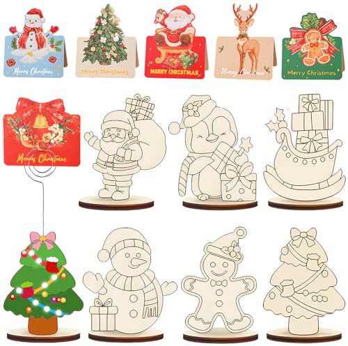 Seamart 18 Stück Weihnachts Kartenhalter Set aus Holz, Xmas Tisch Grußkartenhalter aus Holz - Klammern für Menükarten, Namensschilder und Fotos - winterliche Tischdeko