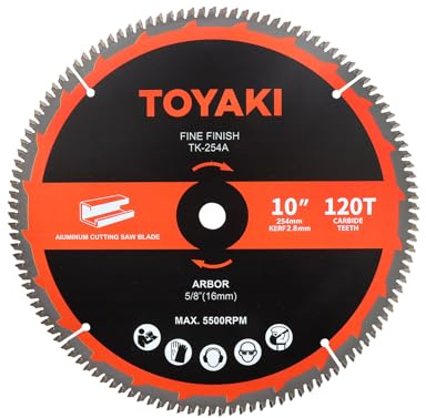 TOYAKI 10-Inch Miter Saw Blade, TCG Aluminum Working 120-Tooth Ultra-Fine Finish Professional Saw Blade for Miter Saws Table Saws and Circular Saws,Arbor 5/8-inch(16mm)