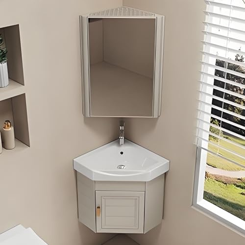 Vasques d'angle en céramique pour salle de bain, petit lavabo mural, meuble haut avec évier utilitaire, pour petit espace et appartement individuel.(Beige,43cm)