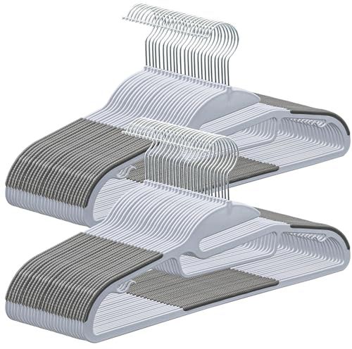 50er Set Kleiderbügel Kunststoff mit U-Öffnung & Krawattenhalter, rutschfeste Platzsparende Wäschebügel für Engen Kragen, Nass & Trocken Nutzsbar, 360° Drehbarer Haken, Grau,41cm