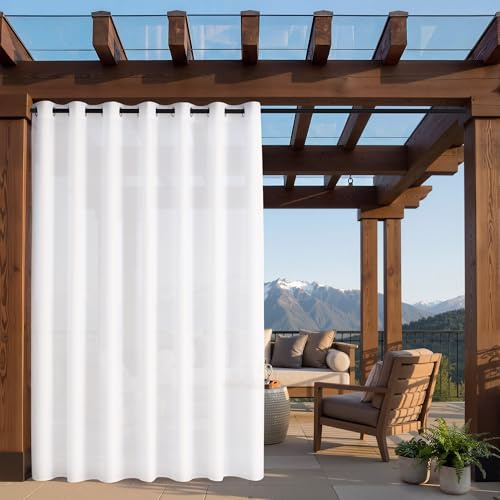 PONY DANCE Outdoor Gardinen mit Ösen Terrasse Vorhänge Weiss Halbtransparent Outdoorvorhänge für Balkon & Pavillon Outdoor Curtains, 1 Stück H 213 x B 254 cm