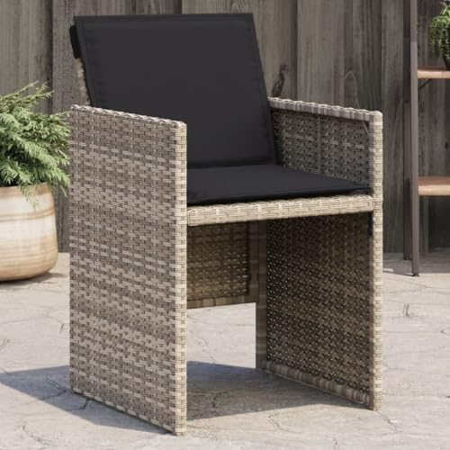 IBUQDDV Gartenstühle mit Kissen 4 STK. Hellgrau Poly Rattan Klappbare Rückenlehne Abnehmbarer Bezug Outdoor Sitzgruppe PE Geflecht Stahlrahmen Wetterbeständig