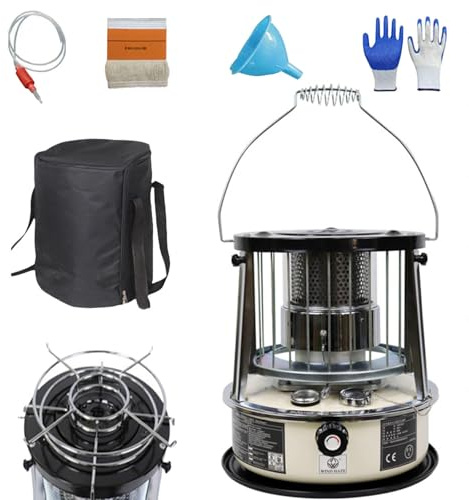 9000 BTU Stufa Kerosene Riscaldamento a Stoppino Serbatoio Da 4,6 Litri Riscaldamento Di Emergenza Senza Elettricità Riscaldatore per Campeggio,Emergenze,Off-white-height-increasing
