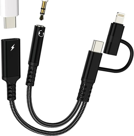 Adapter USB C auf 3.5mm Kopfhörer Klinke AUX Lightning Audio Kabel Splitter Dual DAC Type C Buchse Handy Zubehör für Apple für iPhone 17 16 15 14 Pro Max für iPad Kompatibel mit Samsung S25 Ladekabel