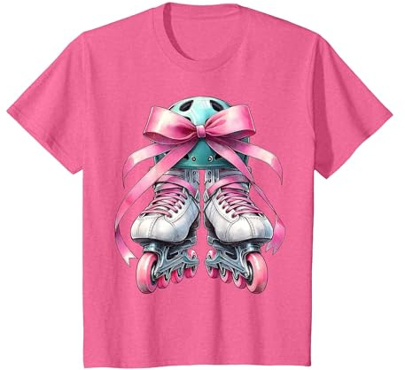 Coquette Bow Pattinaggio Inline Pattinaggio Rollerblade Ragazza Maglietta, Bambini, Rosa mélange, 8 Anni