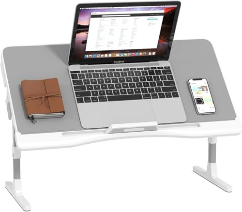 ARATERVIO Höhenverstellbarer Laptoptisch – Winkelverstellbarer Lapdesk bis 17 Zoll, Stabiler Betttisch mit Mausfläche, klappbar & rutschfest, Laptop-Zubehör & Lapdesks (Grau)
