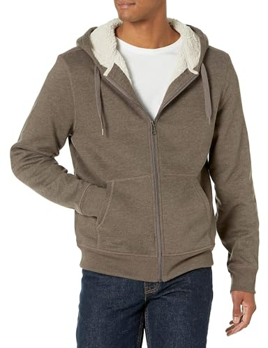 Amazon Essentials Herren Hoodie mit Sherpa-Futter und durchgehendem Reißverschluss, Dunkelbraun, L