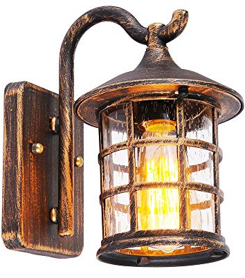 SUZNIU Applique da Esterno, Applique da Parete Vintage LED, Lampada da Esterno Vetro Alluminio, E27 Lampada da Giardino Impermeabile, senza Lampadina, per Garage, Illuminazione Terrazza Marrone