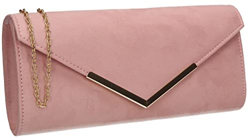 SwankySwans Leona Envelope Faux Suede Clutch Bag Pink