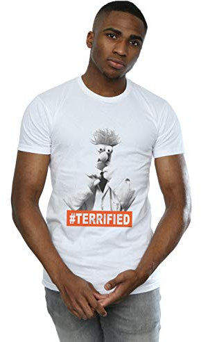 Disney Men's The Muppets Beaker Terrified T-Shirt White Small