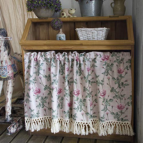 MANG Scheibengardine, Kurzgardine, Querbehang Gardine, Blumen Druck Bistrogardine, Kurze Badezimmer Fenstervorhang, Landhaus Quaste Küchengardine