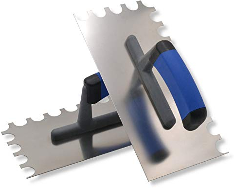 2er Set DEWEPRO® Zahnkelle - Zahnspachtel - Glättekelle gezahnt - halbrunde Zahnung: 20x15mm - Torbogenzahnung für großzügigen Kleberauftrag