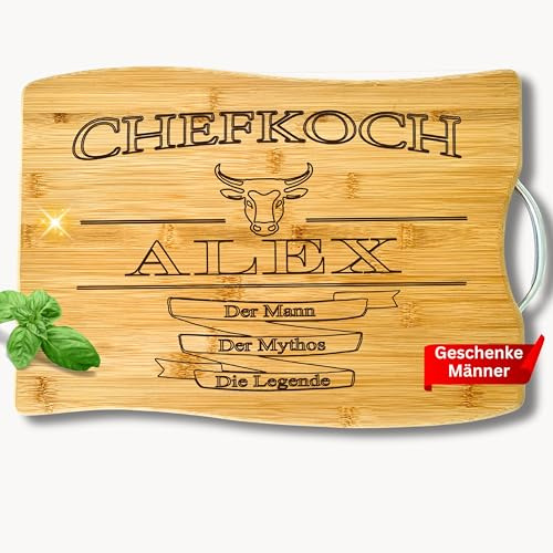 Geschenke für Männer - Geschenk Mann - Geburtstagsgeschenke für Männer - Personalisierte Grill Zubehör Geschenke - Bambus Grillbrett - Grillzubehör - Schneidebrett Holzbrett mit Gravur & Namen