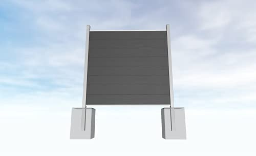 Gartenwelt Riegelsberger WPC Steckzaun Sichtschutz Zaun Gartenzaun Komplettset | 1 Zaunelement 180x180cm anthrazit + 2 Pfosten silber | zum Einbetonieren