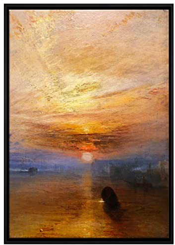 Pixxprint William Turner - The fighting Temeraire tugged to her l Leinwandbild 100x70 cm im Bilderahmen, Wandbild, Schattenfugenrahmen, Kein Poster