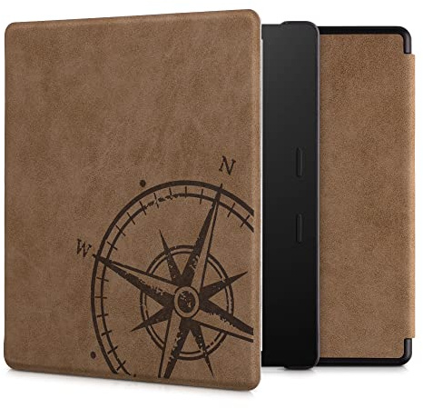 kwmobile Hülle kompatibel mit Amazon Kindle Oasis 10. Generation - Kunstleder eReader Schutzhülle - Kompass Vintage Braun