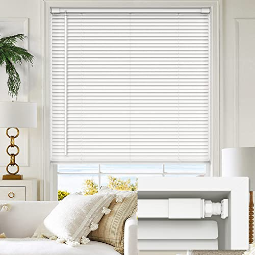 LazBlinds No Tools No Drill 1 Vinyl Mini Blinds, Cordless Blinds for Windows, Light Filtering Horizontal Window Blinds & Shades, 46 W x 48 H, White