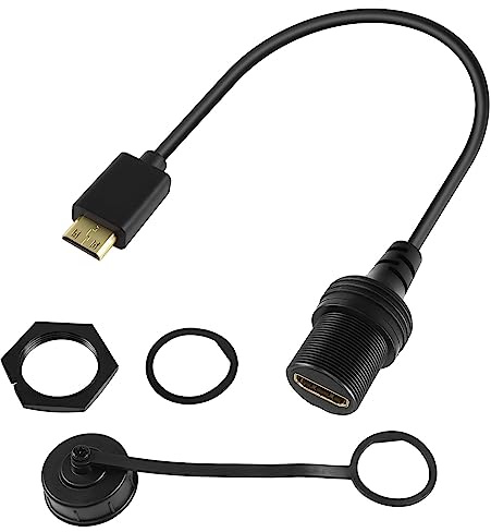 QIANRENON 4K Mini HDMI auf HDMI Gewinde Festes Auto Wasserdichtes Kabel Mini HDMI Stecker auf HDMI 2.0 Buchse Mount Verlängerungskabel 4K@60Hz,für TV Grafikkarte Kamera Tablet Camcorder,30cm/11.8in