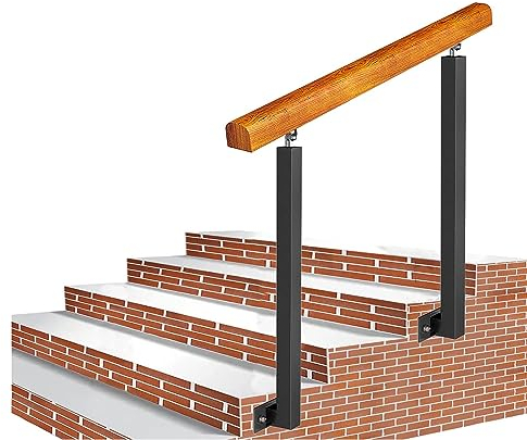 Handläufe für Außenstufen, seitliche Montage, schmiedeeisernes Treppengeländer, Übergangshandlauf für die Veranda, Holzgriff, verstellbarer Winkel