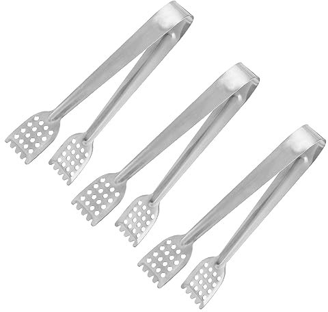QUARKZMAN Servir Pinzas, 3uds 6,5 Pulgadas - Inoxidable Acero Hielo Pinzas, Mini Azúcar Pinzas para Aperitivos, Embutidos, Postre, Té Fiesta, Bar, Café (Plata)