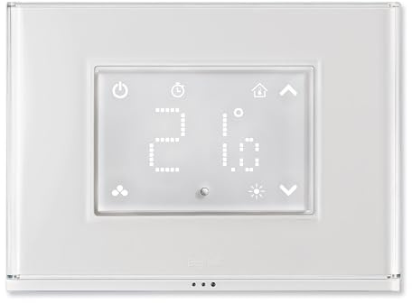 Beghelli - Cronotermostato Smart Dom-e con Display Touch e Placca Luminosa, Compatibile con Amazon Alexa e Google Assistant tramite App, Condizionamento/Riscaldamento, Luce Emergenza, Batteria Inclusa