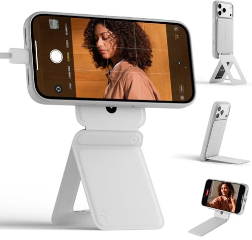 MOFT Phone Stand, Magnetic Phone Tripod Stand Stain-Resistant MOVAS Leather & Angle Adjustment & Strong Magnets Tripod for iPhone 17/16/15/14/13/12 (Included Metal Ring)-Misty Cove